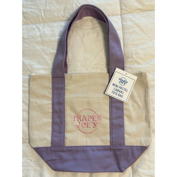 NWT LTD RELEASE Trader Joe's  Pastel Purple Mini Canvas Tote Bag - Picture 1 of 1